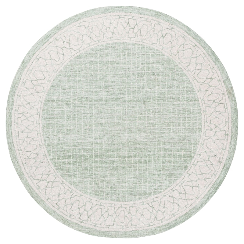 SAFAVIEH Handmade Ebony Nadka Wool Rug - 6' Round - Green/Ivory