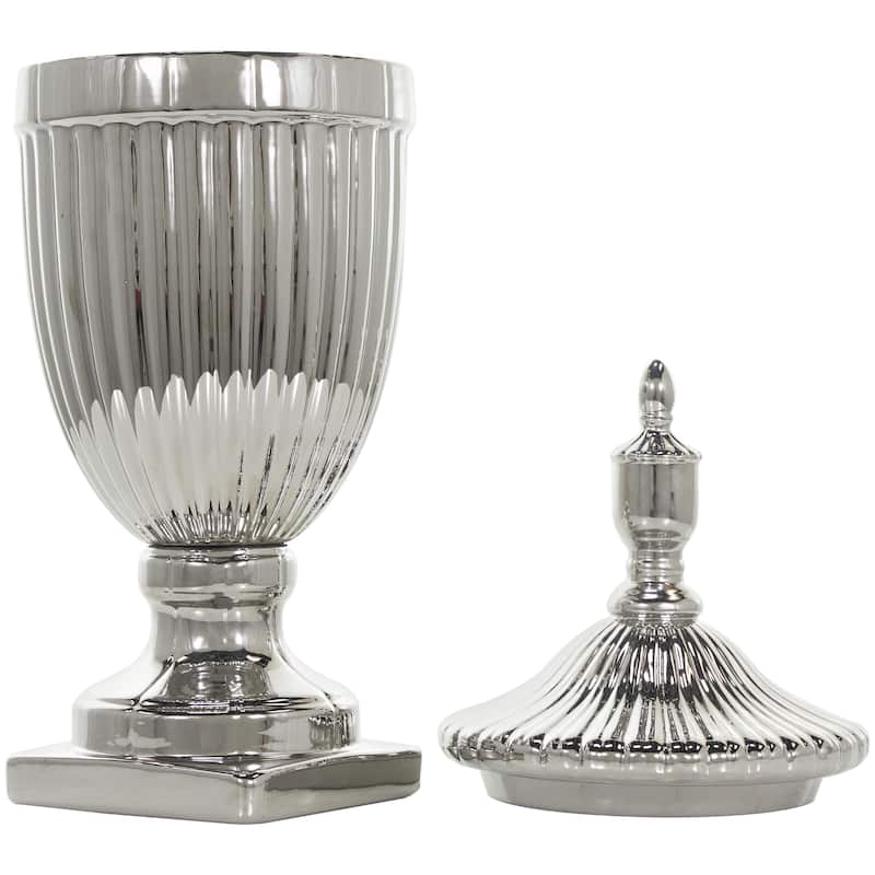 Ceramic Living Room Decorative Jars with Grooves and Lid - Gold, Silver, Black, White - Roche River Decor