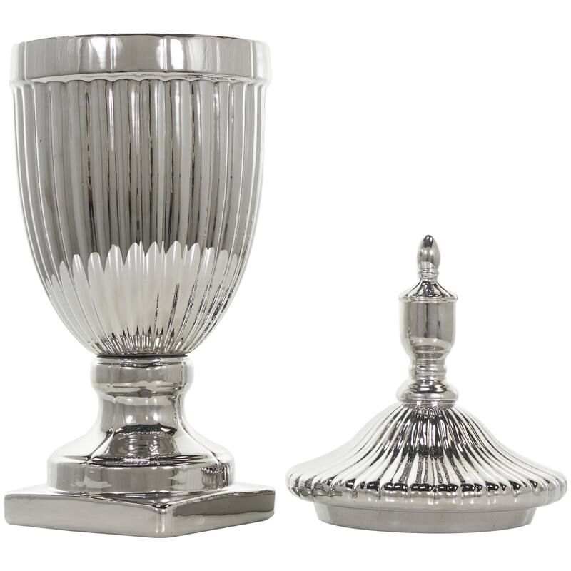 Ceramic Living Room Decorative Jars with Grooves and Lid - Gold, Silver, Black, White - Roche River Decor