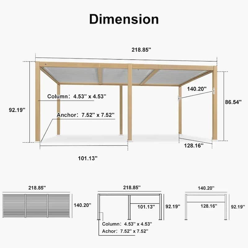 PURPLE LEAF Louvered Pergola Sun Shade Shelter with Adjustable Metal Roof for Patio Hardtop Pergola