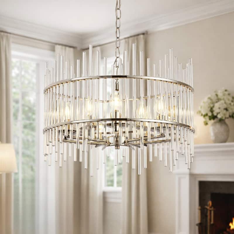 GetLedel Modern 5-Light Drum Chandelier with Clear Glass Bars