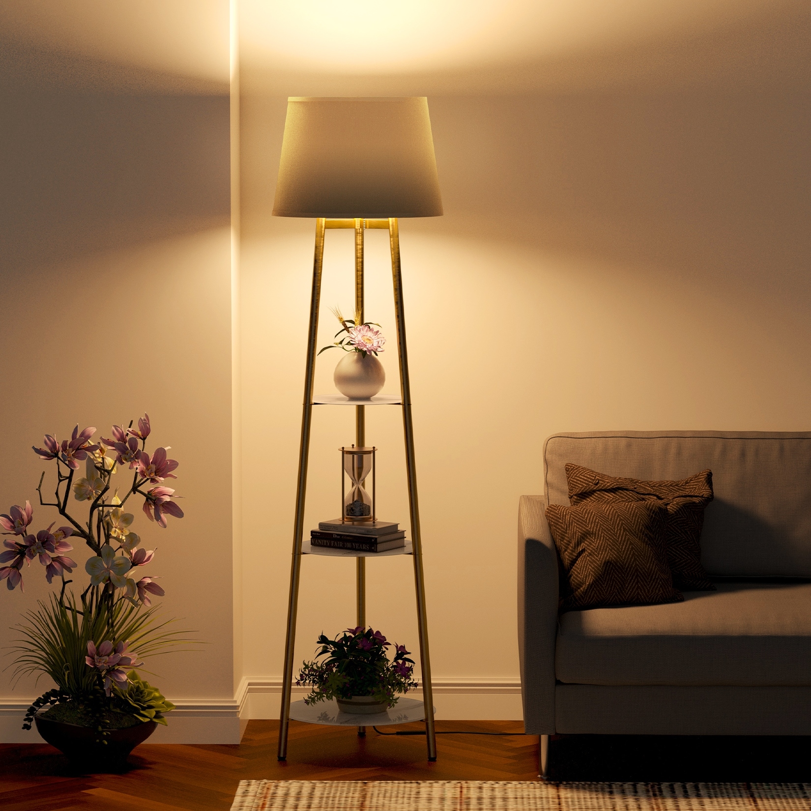 LED Column Floor Lamp Standing Organizer Storage Shelf Table Lamp - 14x62.4 inch