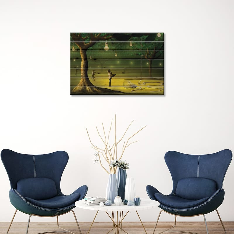 Lâmpadas na Floresta (Lamps In The Forest) Print On Wood by Marcel Caram - Multi-Color