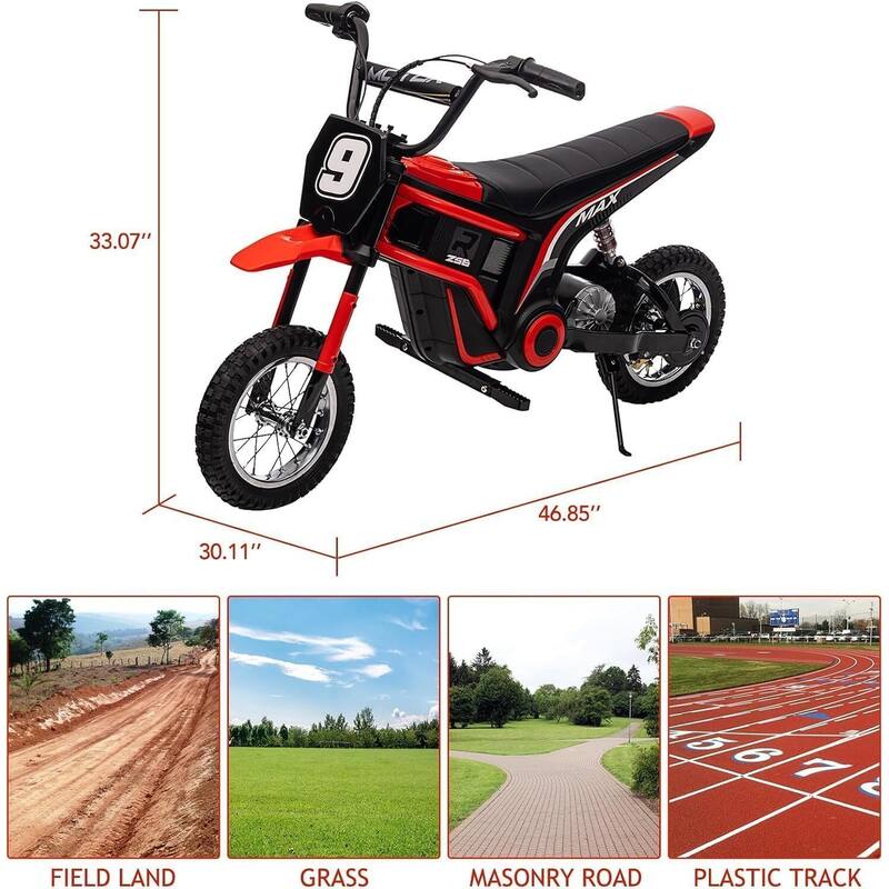 24V Kids Electric 3-Speed Dirt Bike, Motorcycle with Shock for Aged 8-14 Kids Best Gift