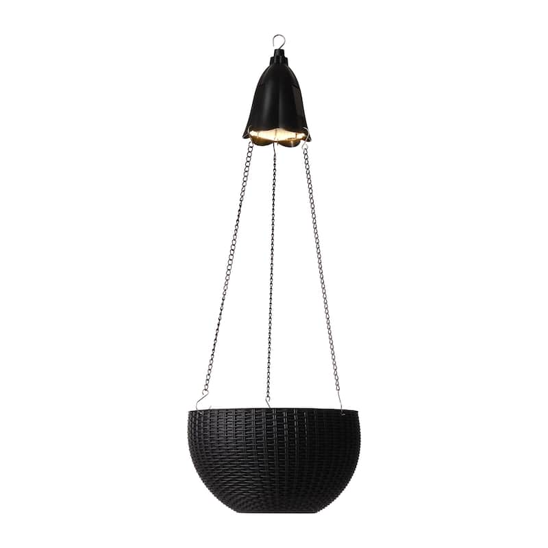 Glitzhome 30"H Solar Lighted Plastic Hanging Planter Basket