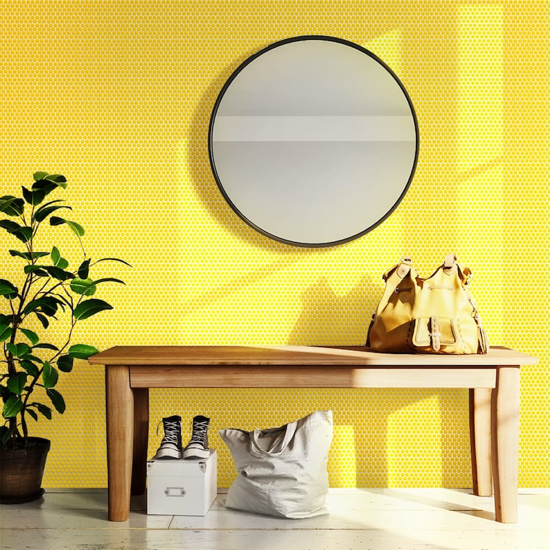 Apollo tile 12" x 12" Cirkel Glossy Yellow Porcelain Tile (9.87 sq ft/case) - 10 Pack