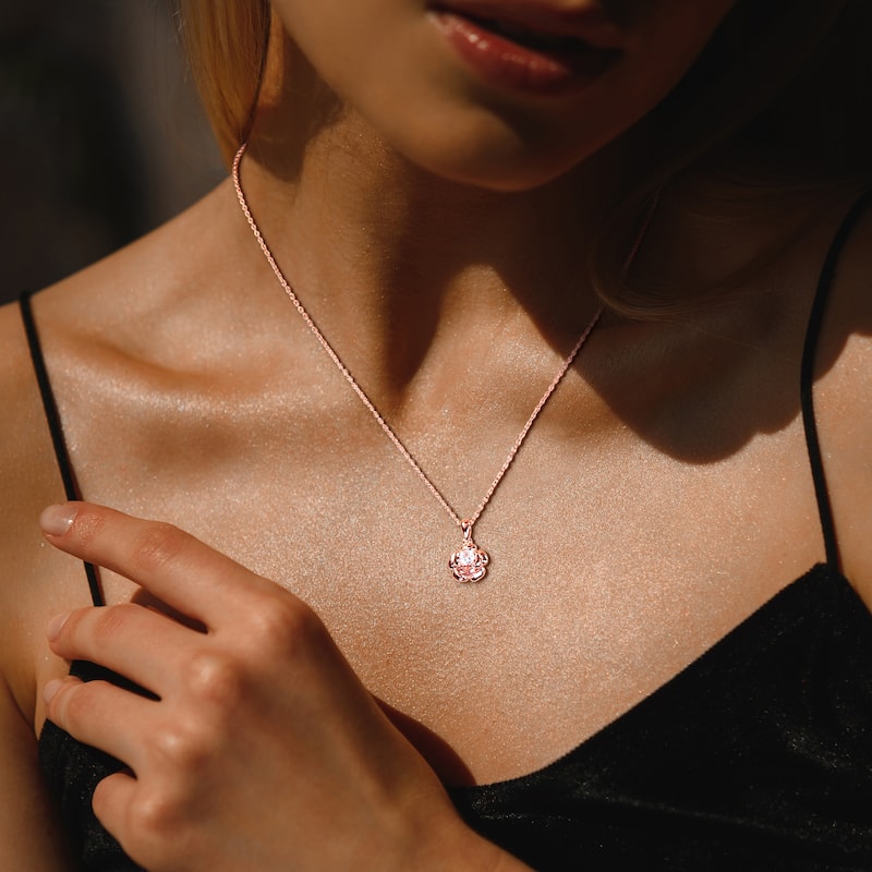 Miadora Created White Sapphire Floral Solitaire Necklace Rose Silver