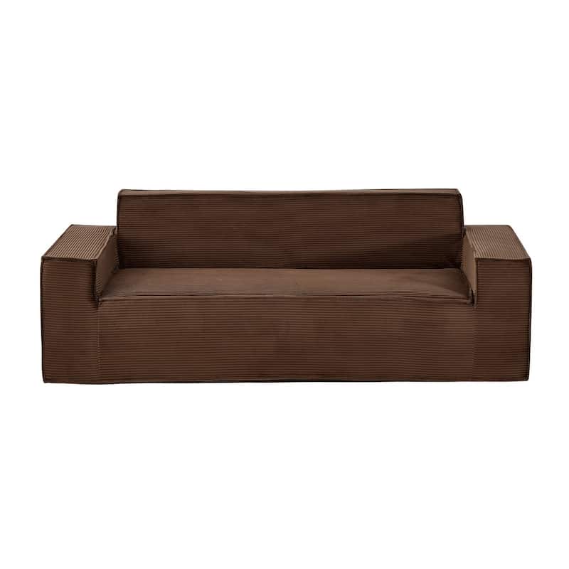 83" Brown Corduroy Fabric Sofa Couch Extra-Long Comfortable Seating with Wide Armrests - 38.19” x 83” x 28.7”