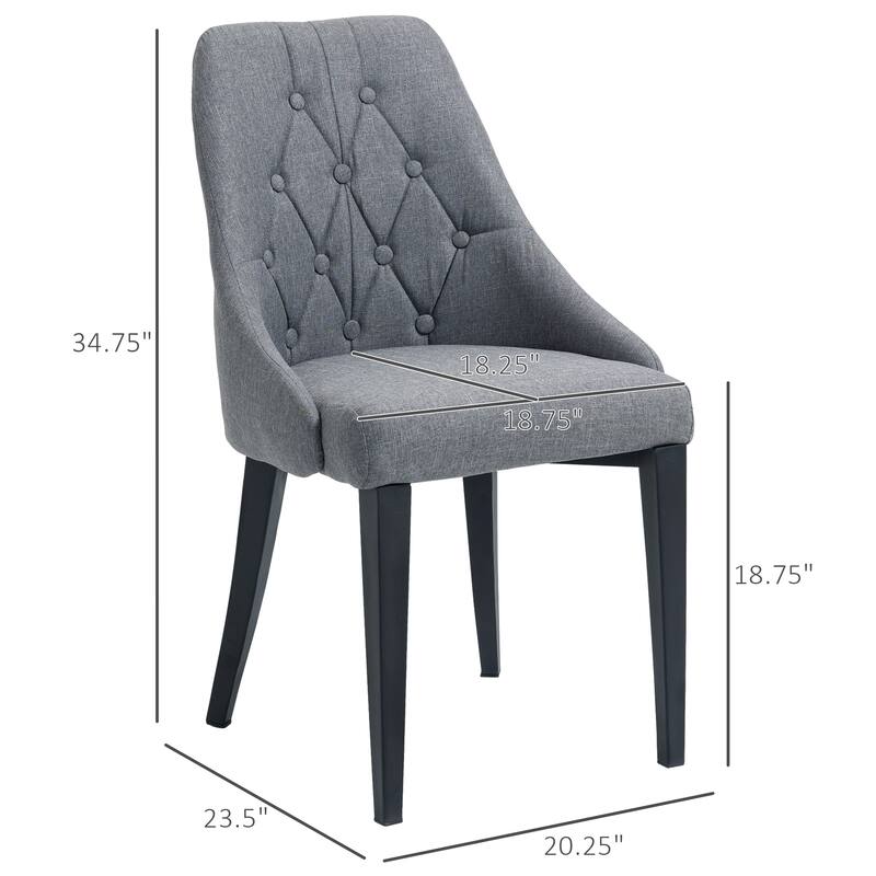 HOMCOM Set of 2 Modern Style Dining Chairs, Button Tufted High Back Side Chairs with Upholstered Seat, Steel Legs