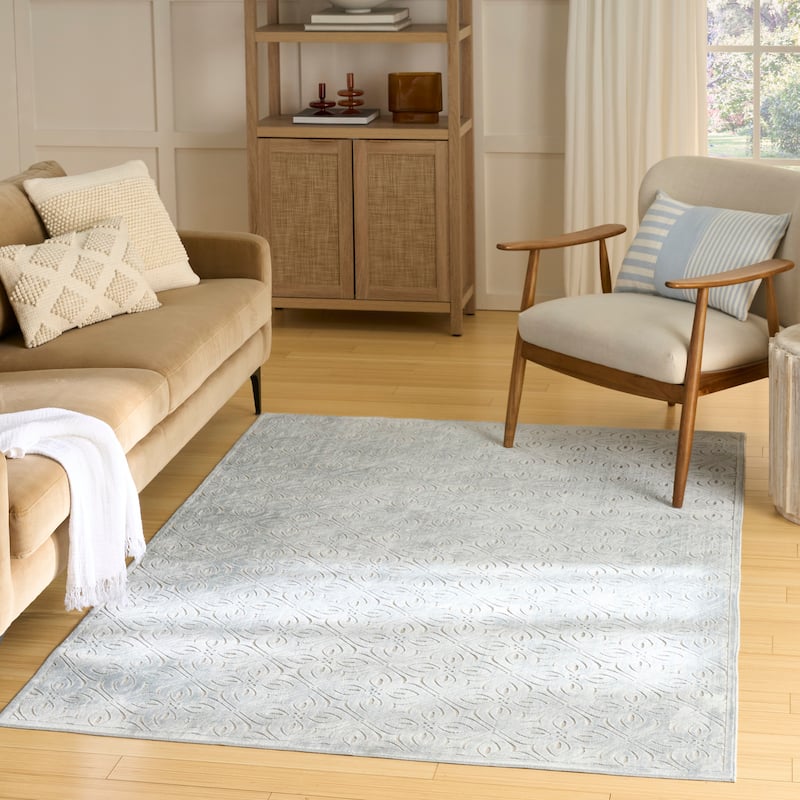 Nourison Washable Charm Indoor only Floral Area Rug - Blue/Ivory - 5' x 7'