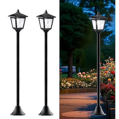 2 Pack 42 Inches Mini Street Post Outdoor Garden Solar Lamp Post Light Lawn - Adjustable - N/A