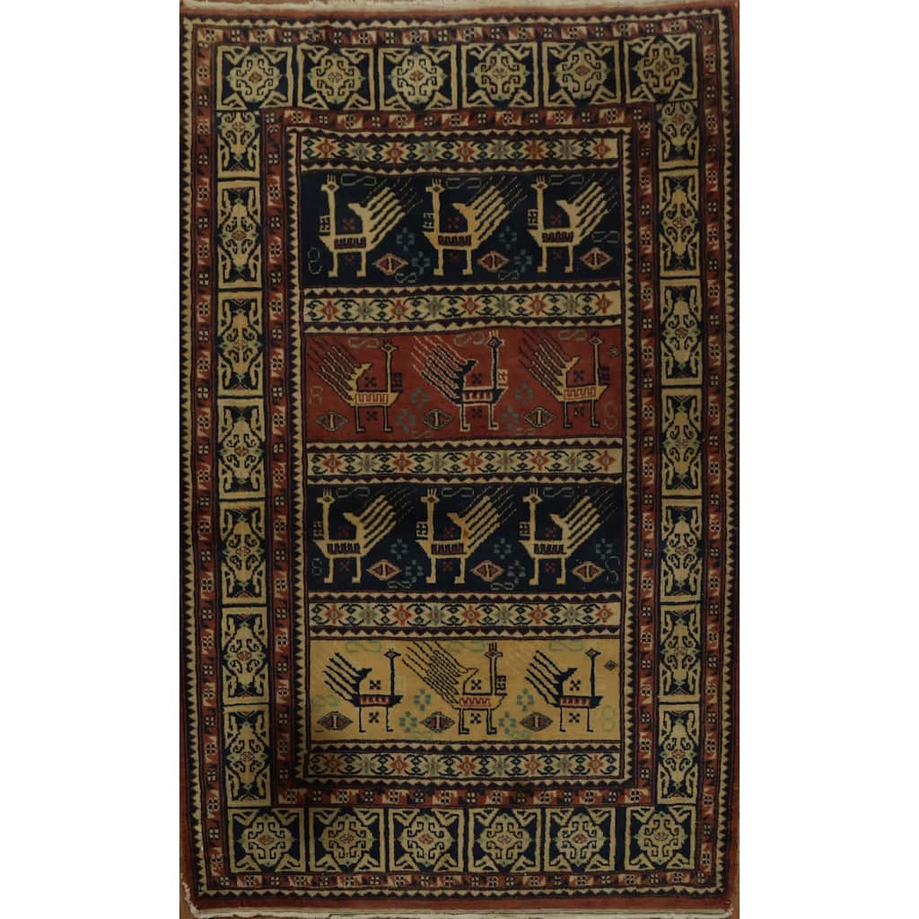 Hand Knotted Oriental 100% Wool Carpet Traditional Tribal Oranges & Rust Bokhara Area Rug - 4' 8'' X 3' 2''