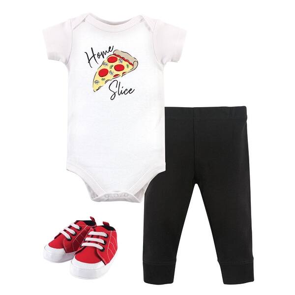 slide 1 of 1, Little Treasure Baby Boy Cotton Bodysuit, Pant and Shoe 3pc Outfit, Home Slice 0-3 Months - Home Slice