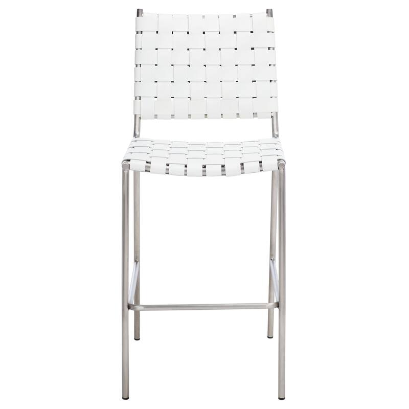 SAFAVIEH Malissie Woven Counter Stool - 18.5" W x 21" L x 40" H - 19Wx21Dx40H - White/Silver