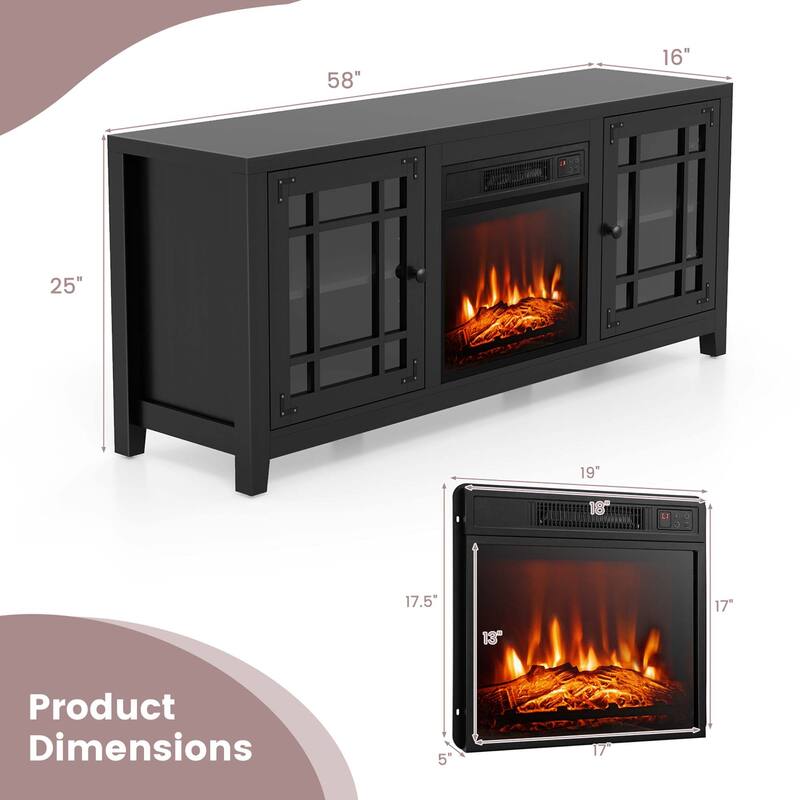 Costway 58 Inches Fireplace TV Stand for TVs up to 65 Inches with - 58'' x 16'' x 25''