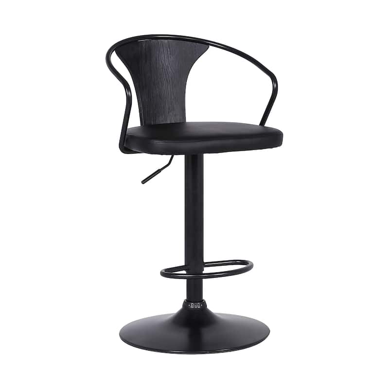 Black Faux Leather & Metal Base Adjustable Bar Stool - 43" x 20" x 19"