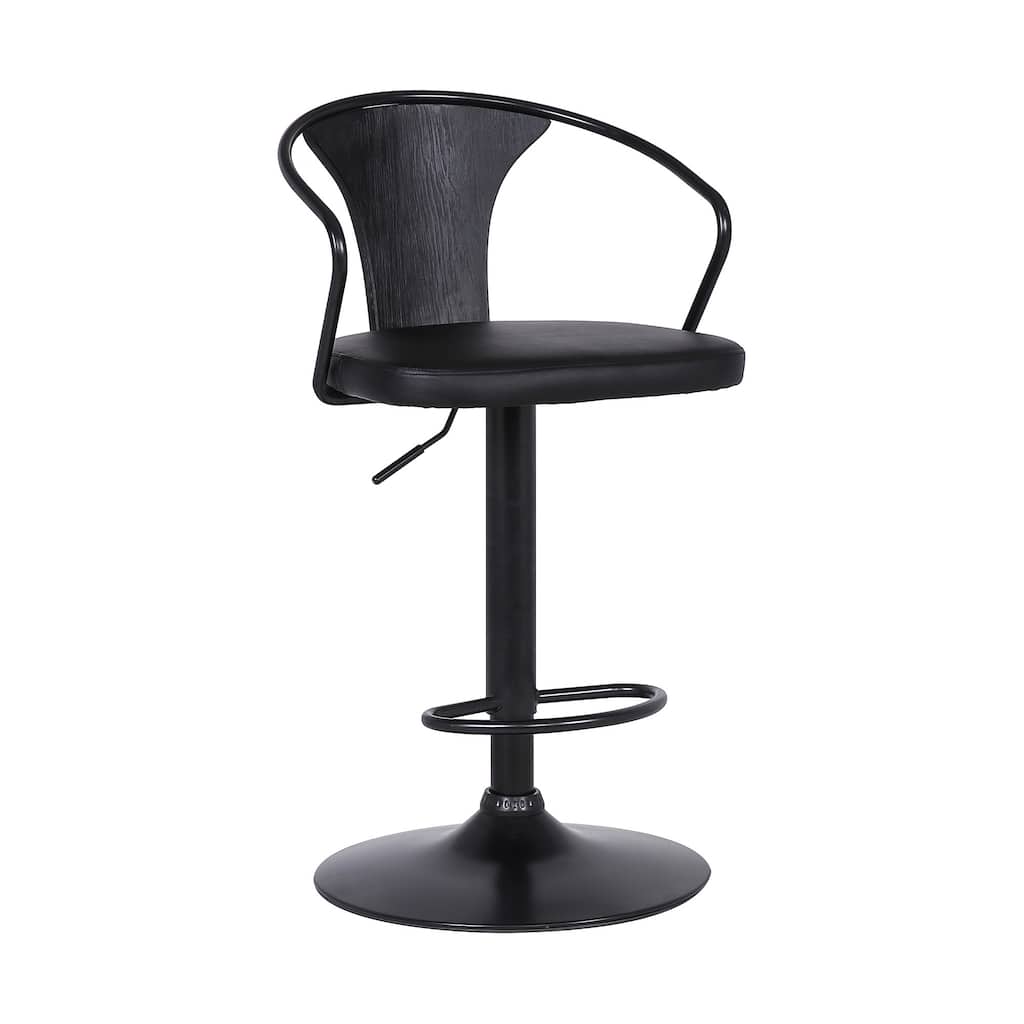 Black Faux Leather & Metal Base Adjustable Bar Stool - 43" x 20" x 19"