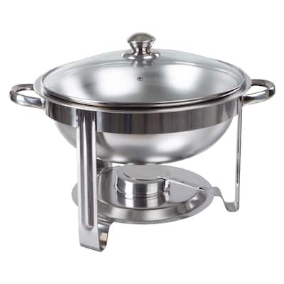 Round 5 QT Chafing Dish Buffet Set – Includes Water Pan, Food Pan, Fuel Holder, Cover, and Stand by Great Northern Party