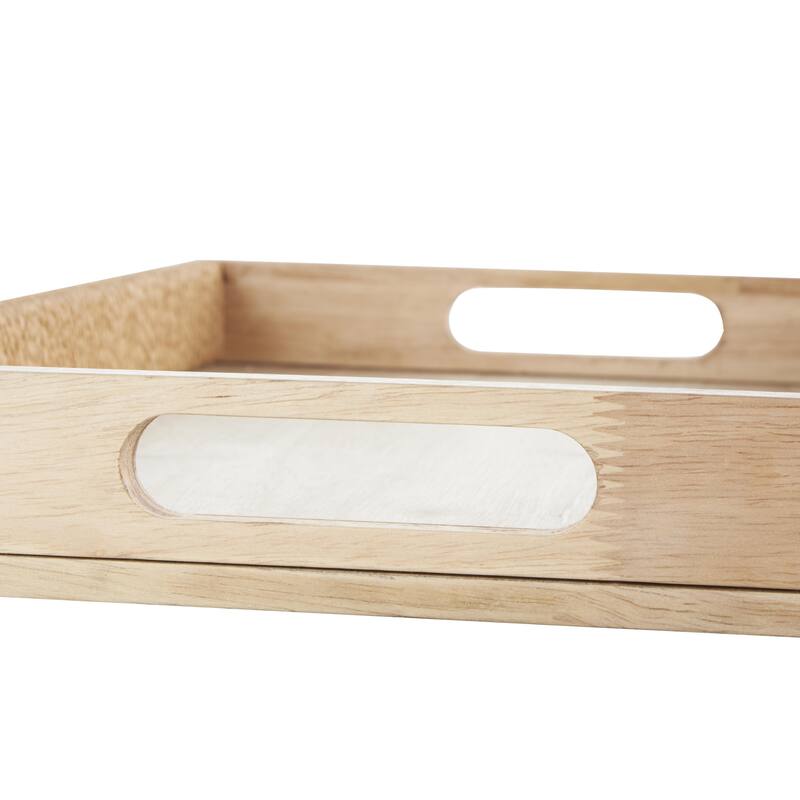 Wood Handmade Living Room Decor Tray with Wrapped Rope Edges and Slit Handles - Set of 2 Light Brown - Roche River Decor