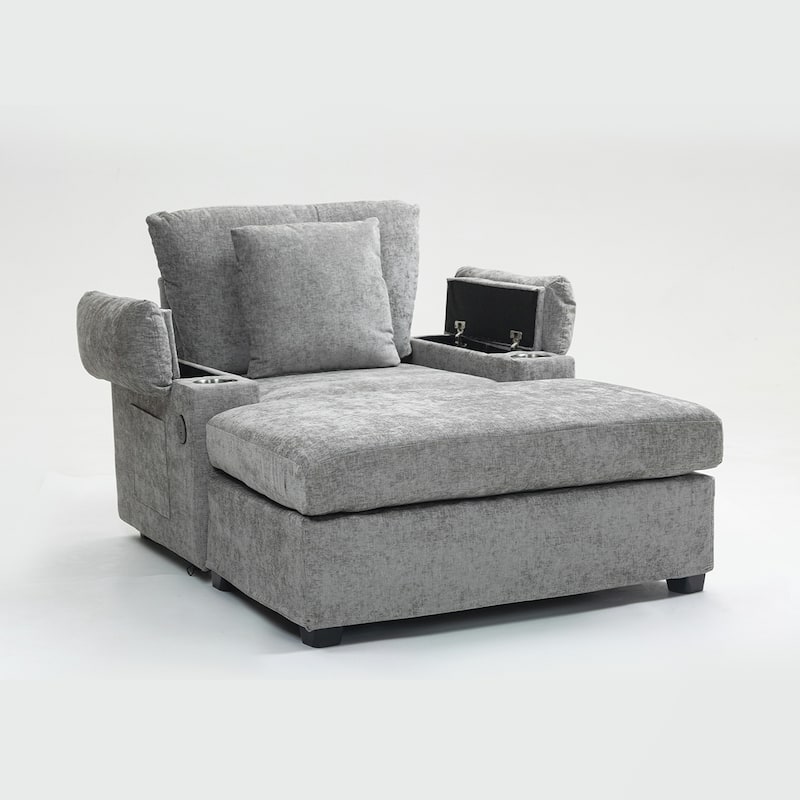 USB Charging Ports Oversized Arm Chair With Ottoman