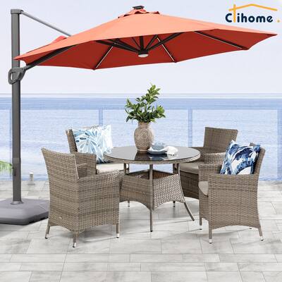 Clihome 11Ft Solar Tube Light Aluminum Patio Umbrella with Base