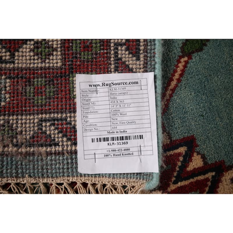 Light Blue & Ivory Oushak Indian Large Rug Hand-Knotted Wool Carpet - 11'11"x 14'3"