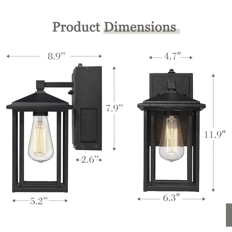 Modern Outdoor Porch Ligh,Dusk to Dawn Exterior Wall Lantern with Die-Cast Aluminum, Black Finish with Clear Glass