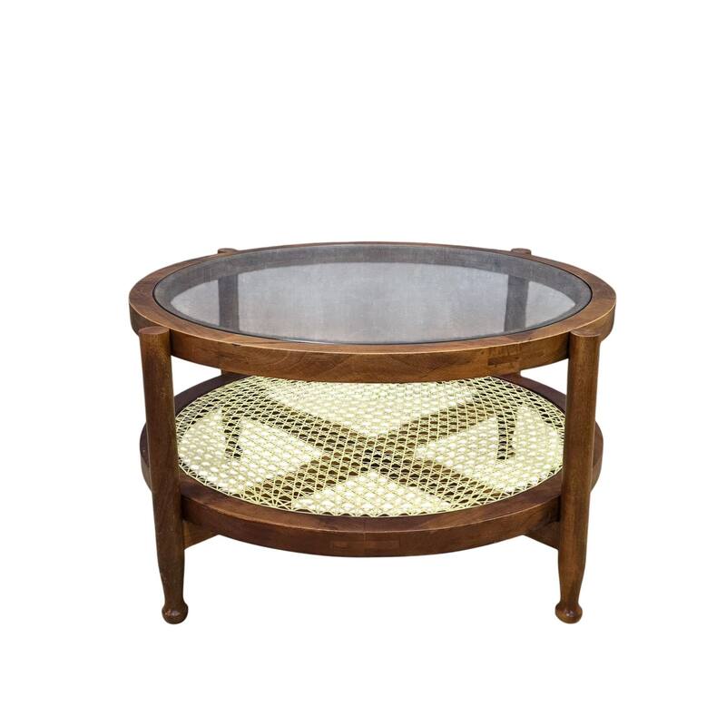 30" Hyacinth Round Coffee Table with Shelf - Elegant Glass Top and Wooden Frame Storage Table