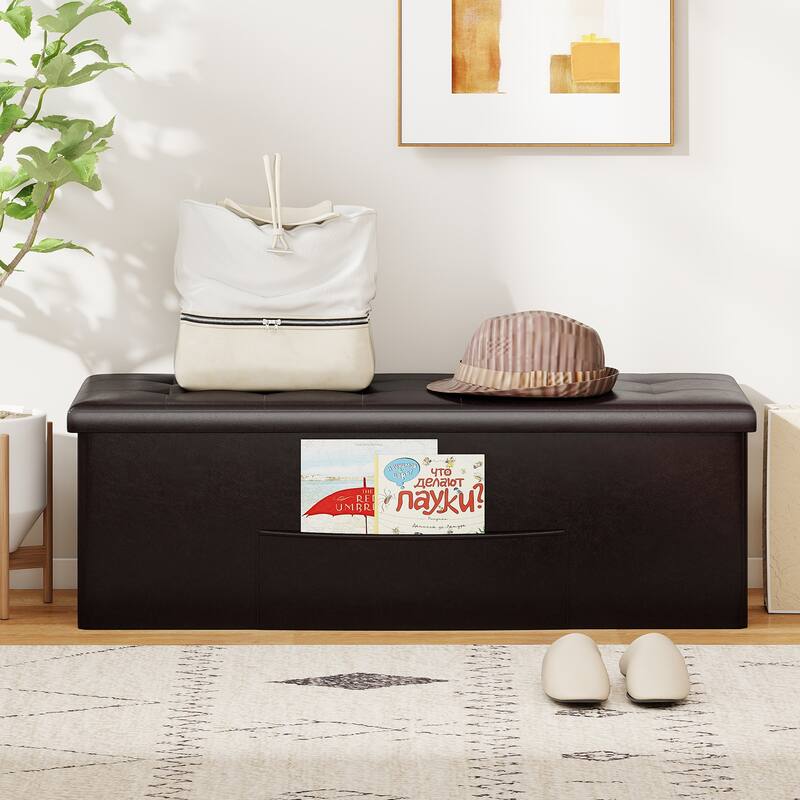 43 Inch PU Leather Storage Ottoman Bench with 38 Gallon Capacity Removable Divider and Foam Cushion for Living Room Entryway