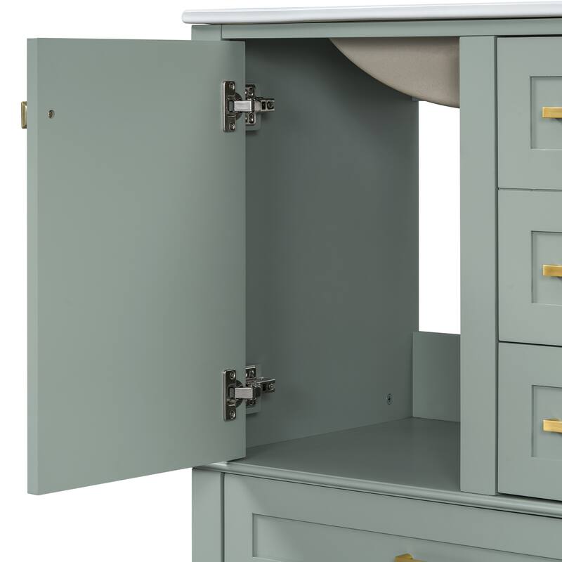 Modern 30" Bathroom Vanity with Ceramic Sink Combo, Soft Closing Doors Bathroom Storage Cabinet with 3 Drawers - 30 Inch
