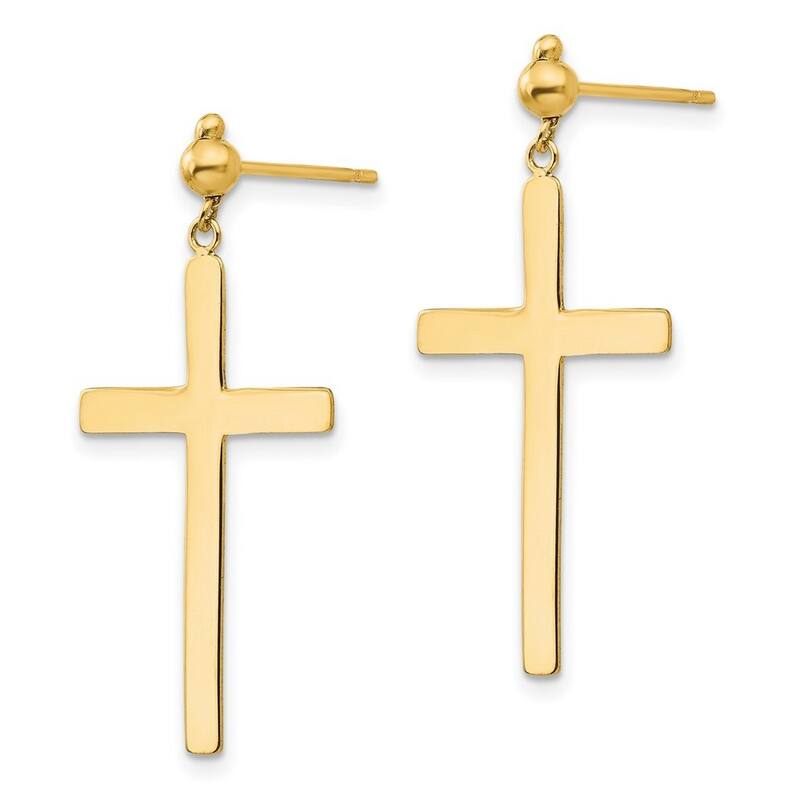 Curata 14k Yellow Gold Polished 33x16mm Cross Dangle Post Earrings