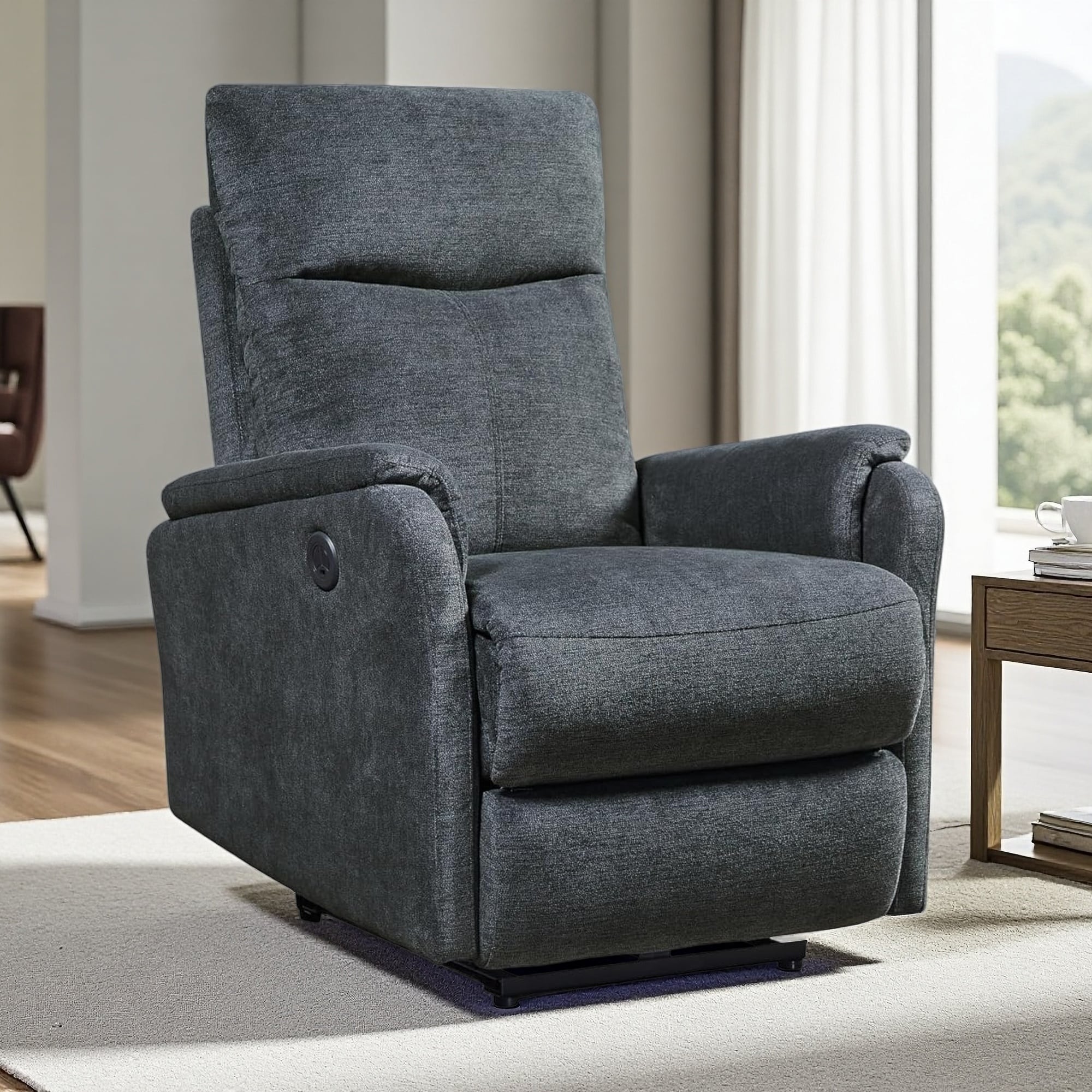 Contemporary Fabric Power Recliner Chair with Push-Button & USB