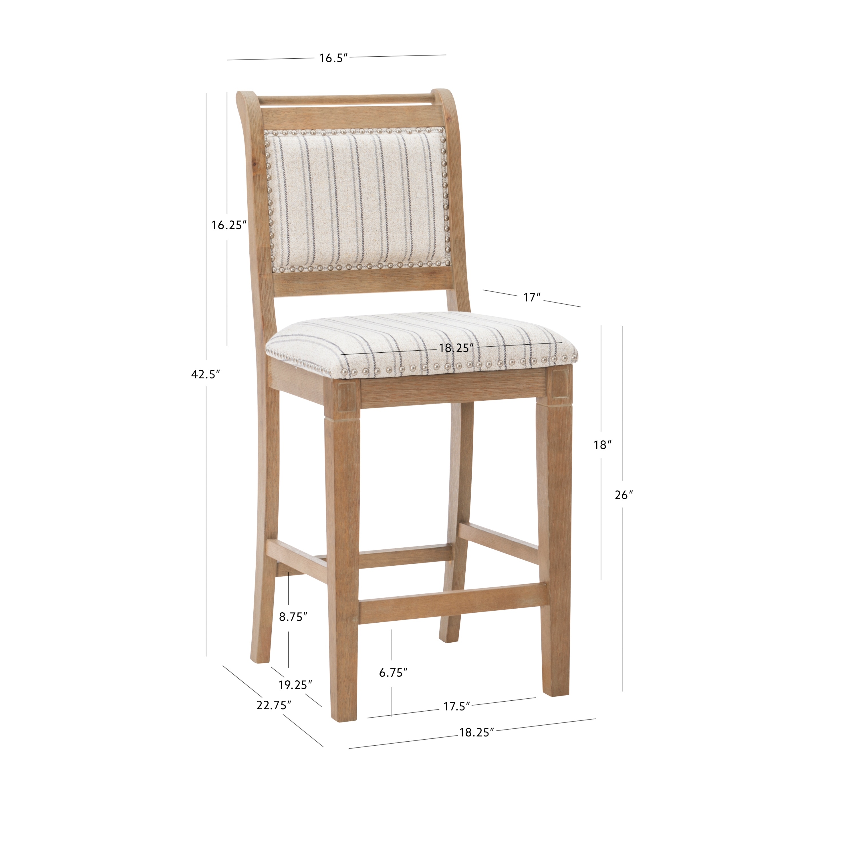 Demi Rustic Grey Solid Wood Striped 26 Inch Counter Stool