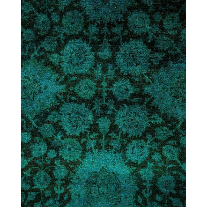 Overton Hand Knotted Wool Vintage Inspired Modern Contemporary Overdyed Green Area Rug - 8' 4" x 10' 3"