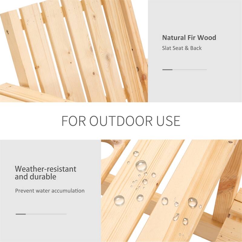 Fir Wood Outdoor Bench Set with Two Chairs and Coffee Table Slatted Design - 59.75" L x 27.5" W x 32.75" H