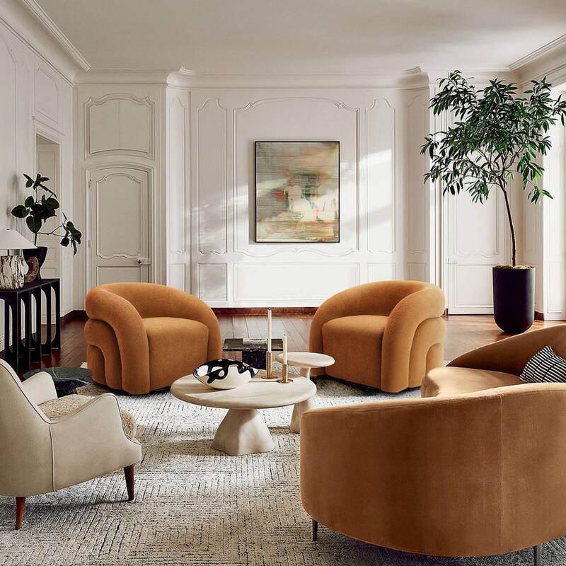 Set of 2 Boucle Upholstered Swivel Accent Barrel Chairs