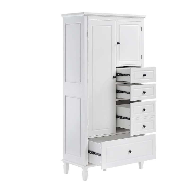 Tall and Wide Storage Cabinet with Doors for Bathroom/Living Room, Four Drawers of Different Sizes, Adjustable Shelves