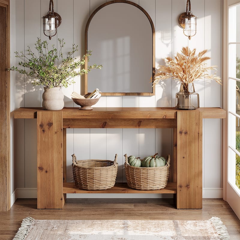 Solid Wood Entryway Table, Console Table with Storage Shelves, Sofa Behind Couch Table Hallway Foyer Accent Side Table
