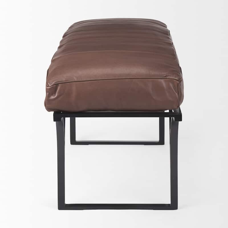 Jessie Dark Brown Genuine Leather w/ Black Iron Base Accent Bench - 55"W x 16"D x 19"H