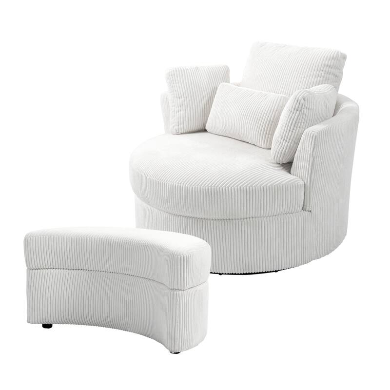 Modern Corduroy Swivel Chair with Ottoman