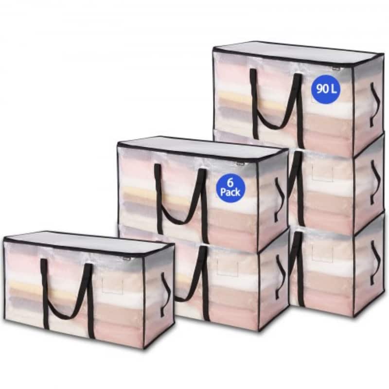 Foldable Plastic Storage Bags 6 Pack 90L for Closet and Moving Use - 26.8 x 13.8 x 15 in - Multi