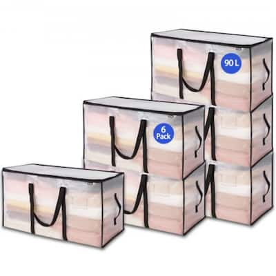 Foldable Plastic Storage Bags 6 Pack 90L for Closet and Moving Use - 26.8 x 13.8 x 15 in