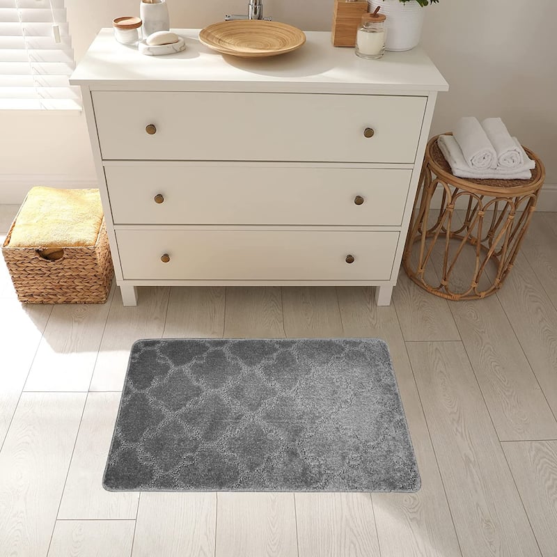 Machine Washable Kitchen & Bathroom Mat, Slip Resistant Backing - 17.5''x32'' - Gray