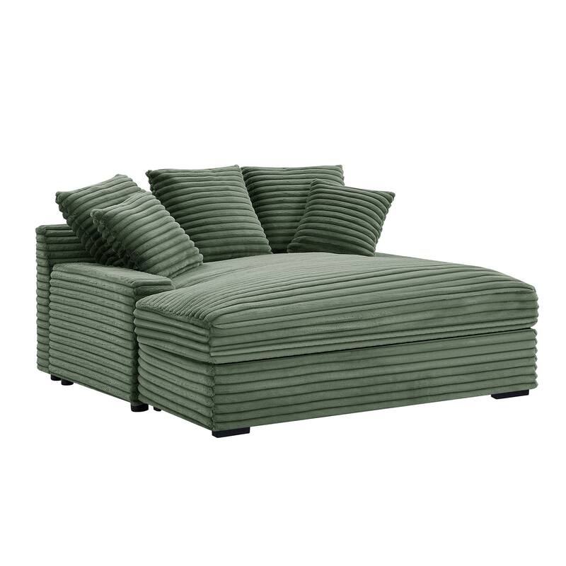 Modern Double Sleeper Sofa Comfortable Cloud Couch Soft Fluffy Corduroy Upholstery With Square Armrests Bedroom