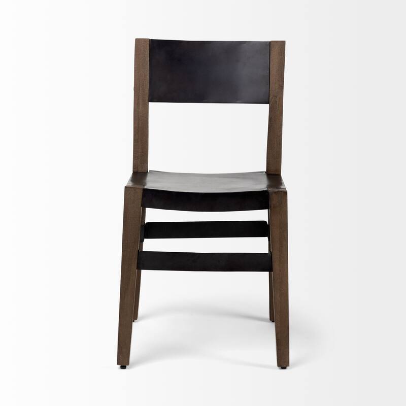 HomeRoots Black And Brown Metal and Wood Open Back Dining Side Chair - 18.00 in. x 31.00 in. x 16.80 in.