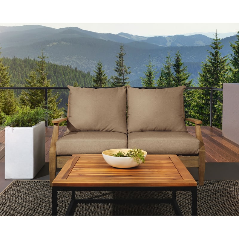 Sorra Home Outdoor Valdese Boucle Loveseat Pillow and Cushion Set - 30 in W x 27 in D x 5 in H - Wheat