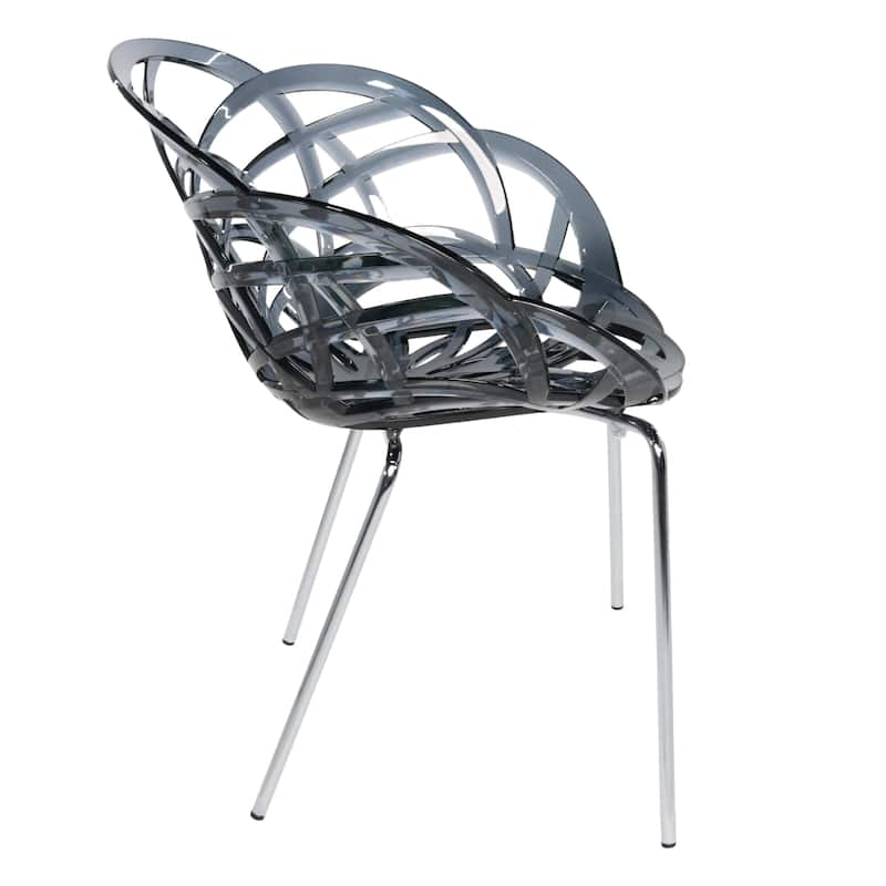 Furnish Theory Fleur-ML Stackable Dining Armchairs Arm Chairs Anti-UV Polycarbonate Shell & Chrome-Plated Steel Legs (Set of 2)