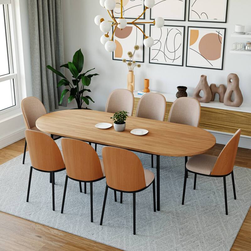 9-Piece Dining Set in Black Steel with 8 Chairs and Table Tule Collection by LeisureMod