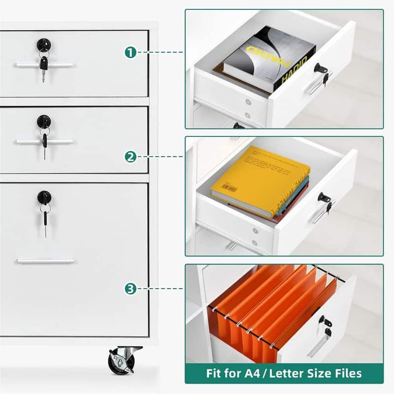 Wood File Cabinet 3 Drawer - 15.6"D x 35"W x 25.6"H