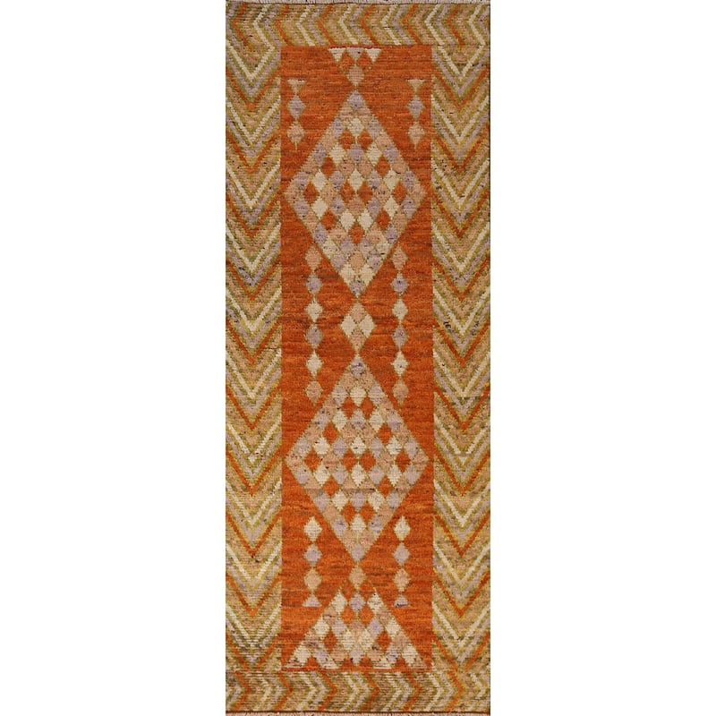 Geometric Moroccan Oriental Runner Rug Bedroom Handmade Wool Carpet - 2'10" x 9'7"
